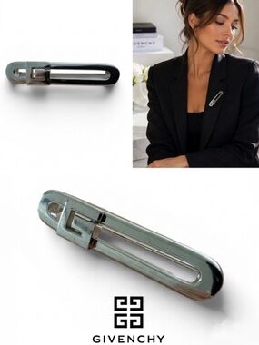 Givenchy Silver Tone Minimalist Geometric Pin Brooch